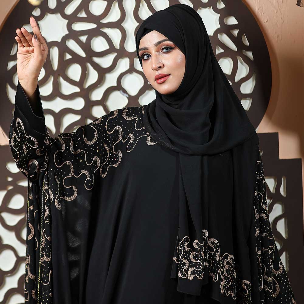 Luxurious Black Abaya with Embroidery & Stone Work