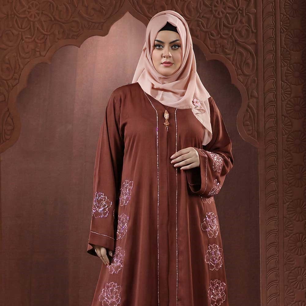 Copper Coffee Color Borka Design with Embroidery & Stone Work