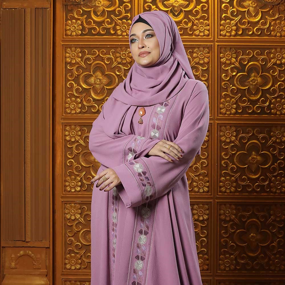 Mauve Pink Color Borka Design with Embroidery Work