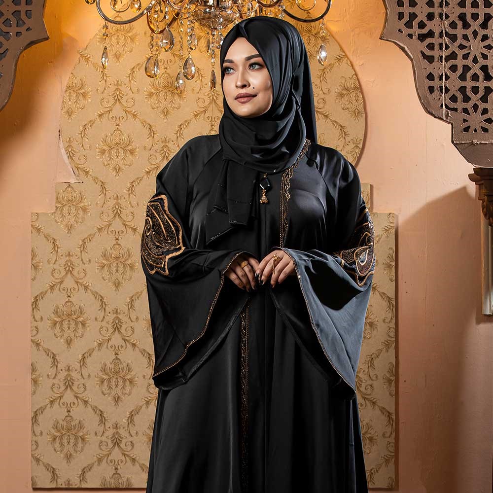 Black Color Gown Borka with Embroidery & Stone Work